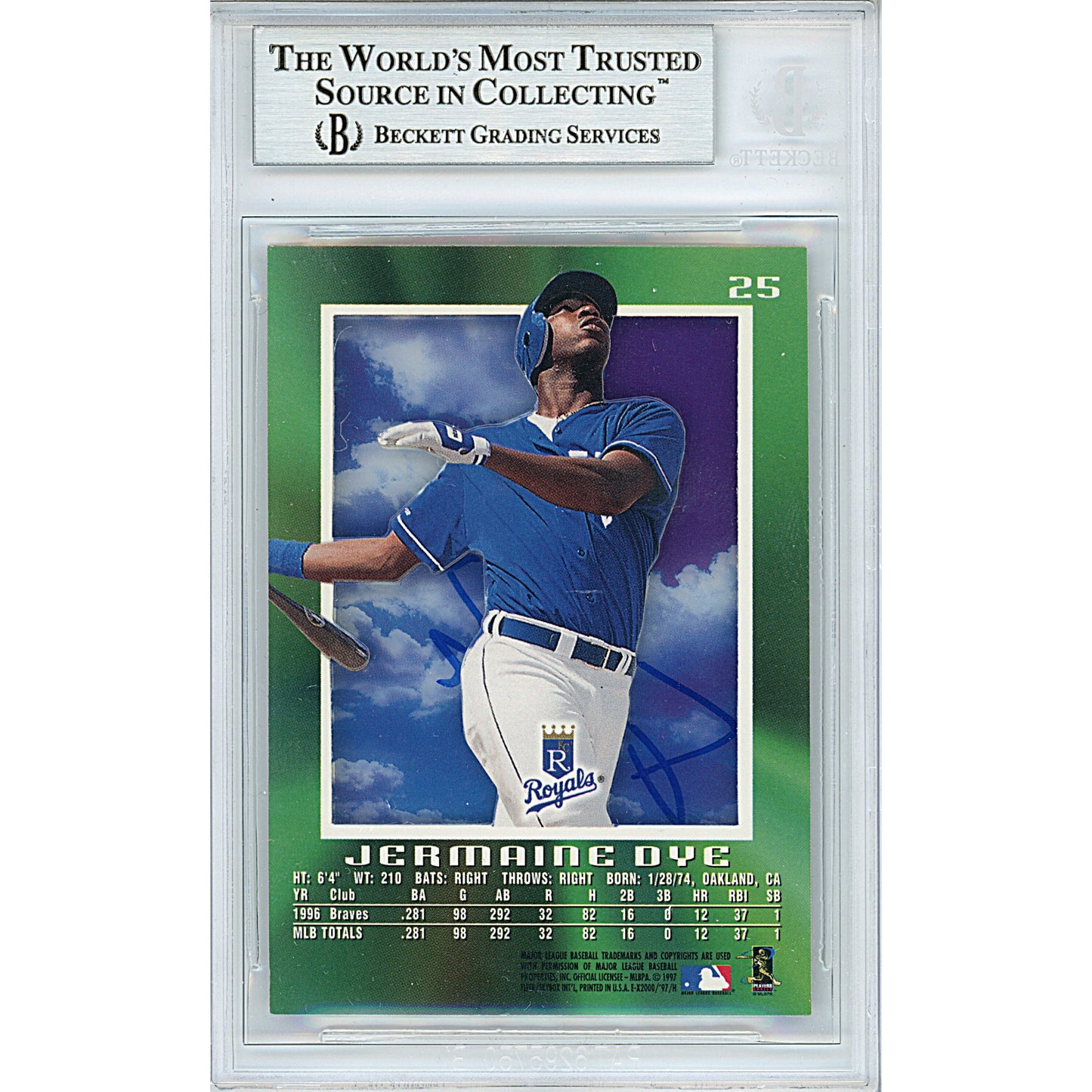 1997 — Jermaine Dye Kansas City Royals Autographed Trading Card — Beckett Authentication