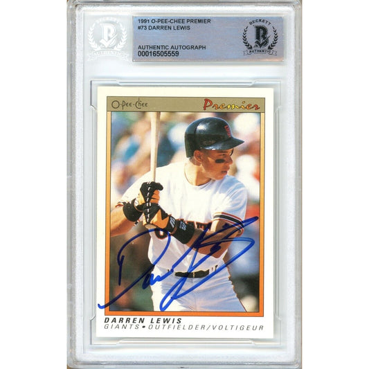 1991 O-Pee-Chee #73 — Darren Lewis San Francisco Giants Autographed Trading Card — Beckett Authentication