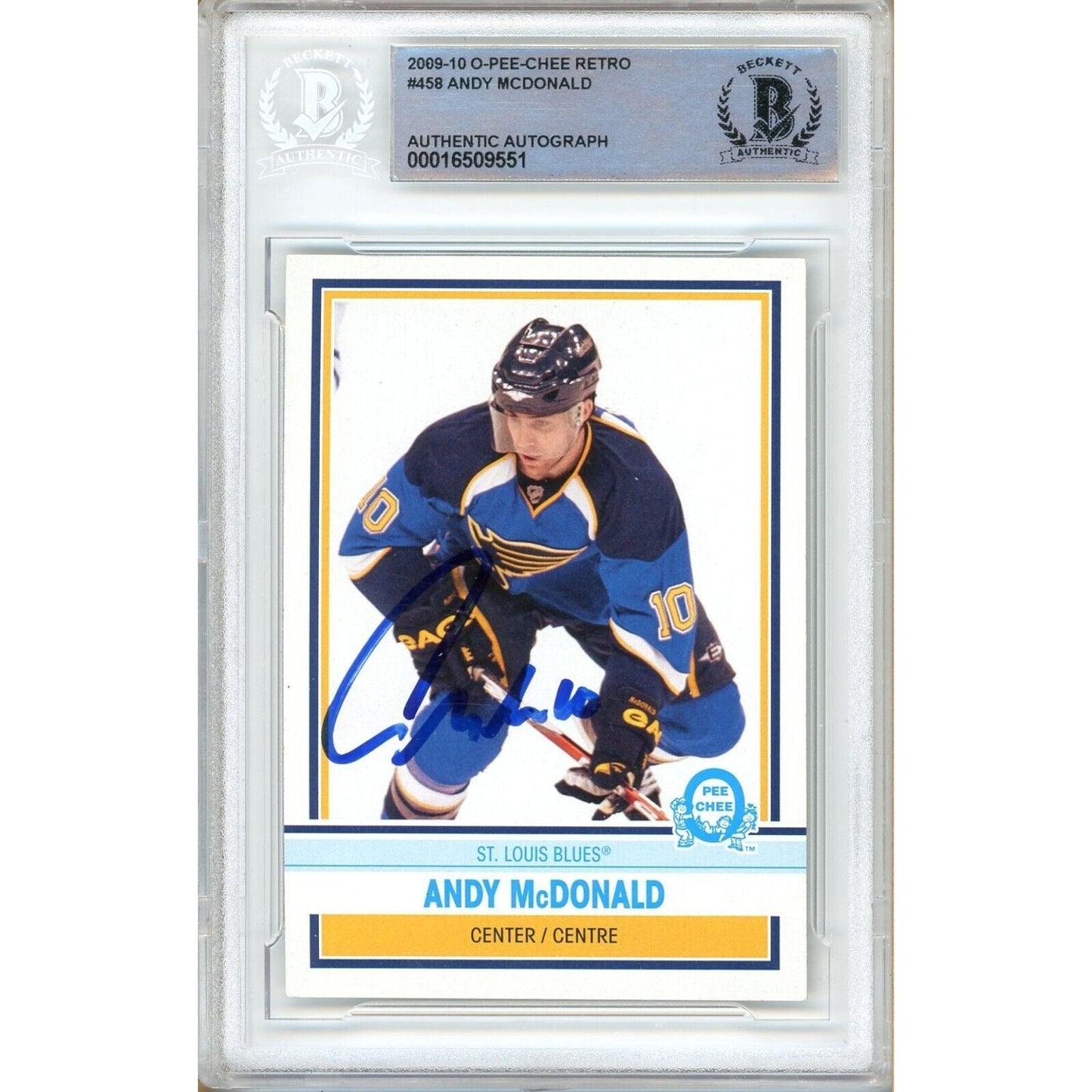 2009-10 O-Pee-Chee Retro #458 — Andy Mcdonald St. Louis Blues Autographed Trading Card — Beckett Authentication