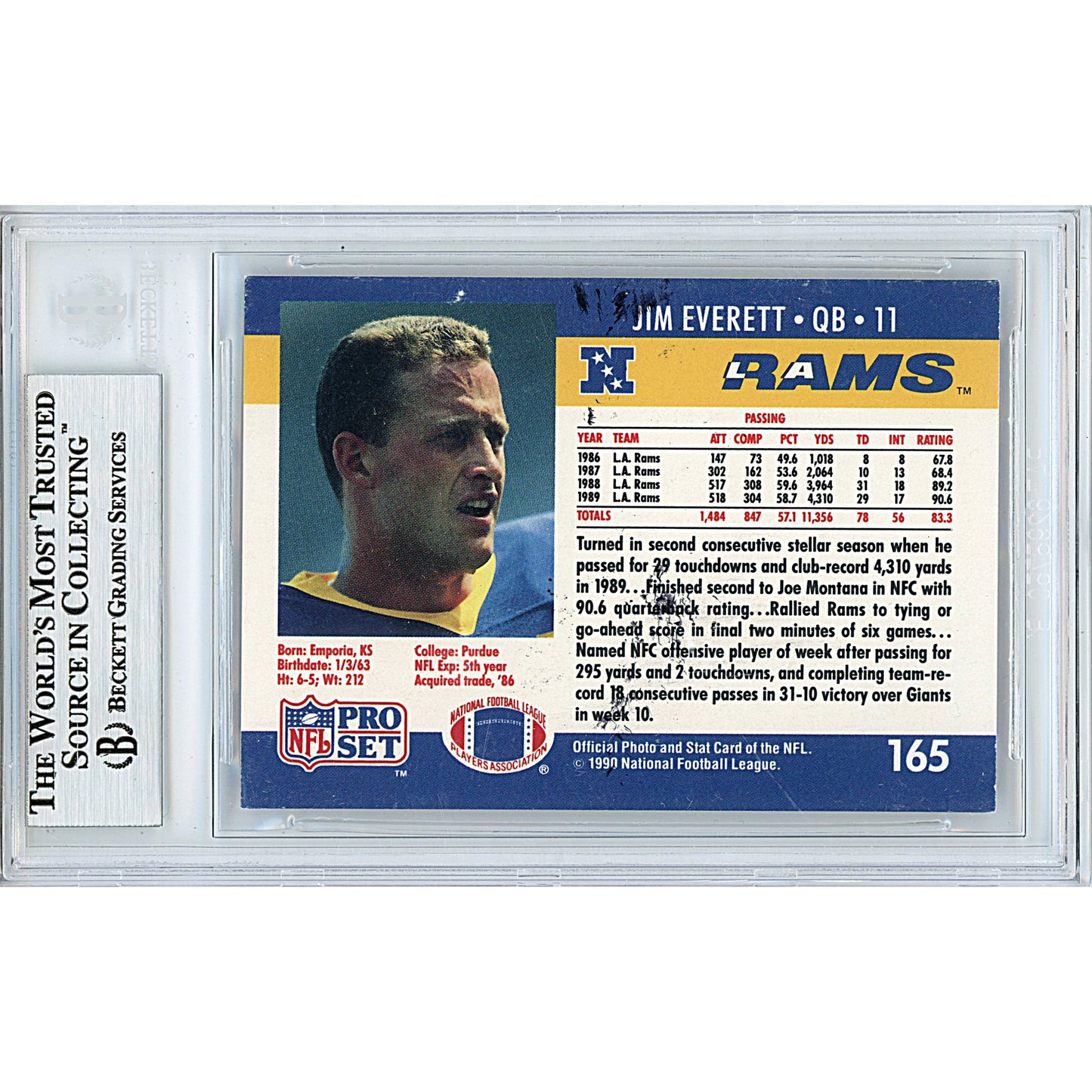 1990 — Jim Everett Autographed Trading Card — Beckett Authentication