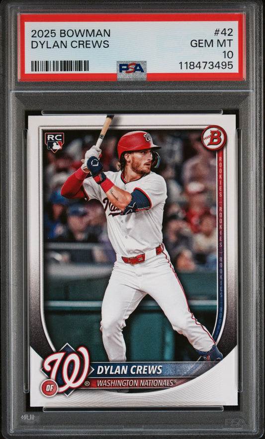 Graded 2025 Topps Bowman Dylan Crews #42 Rookie RC Baseball Card PSA 10 Gem Mint