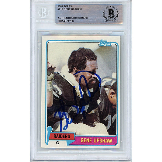 1981 Topps #219 — Gene Upshaw Oakland Raiders Las Vegas Autographed Trading Card — Beckett Authentication