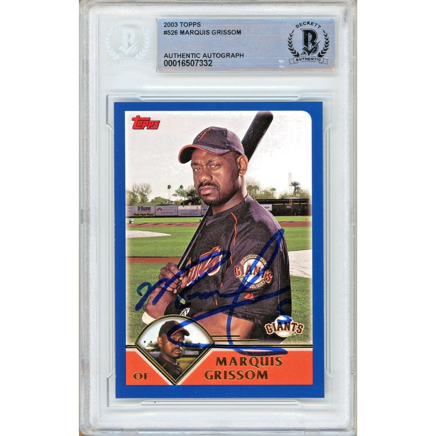 Marquis Grissom SF Giants Signed 2003 Topps Baseball Card Beckett Authentic Auto Slab