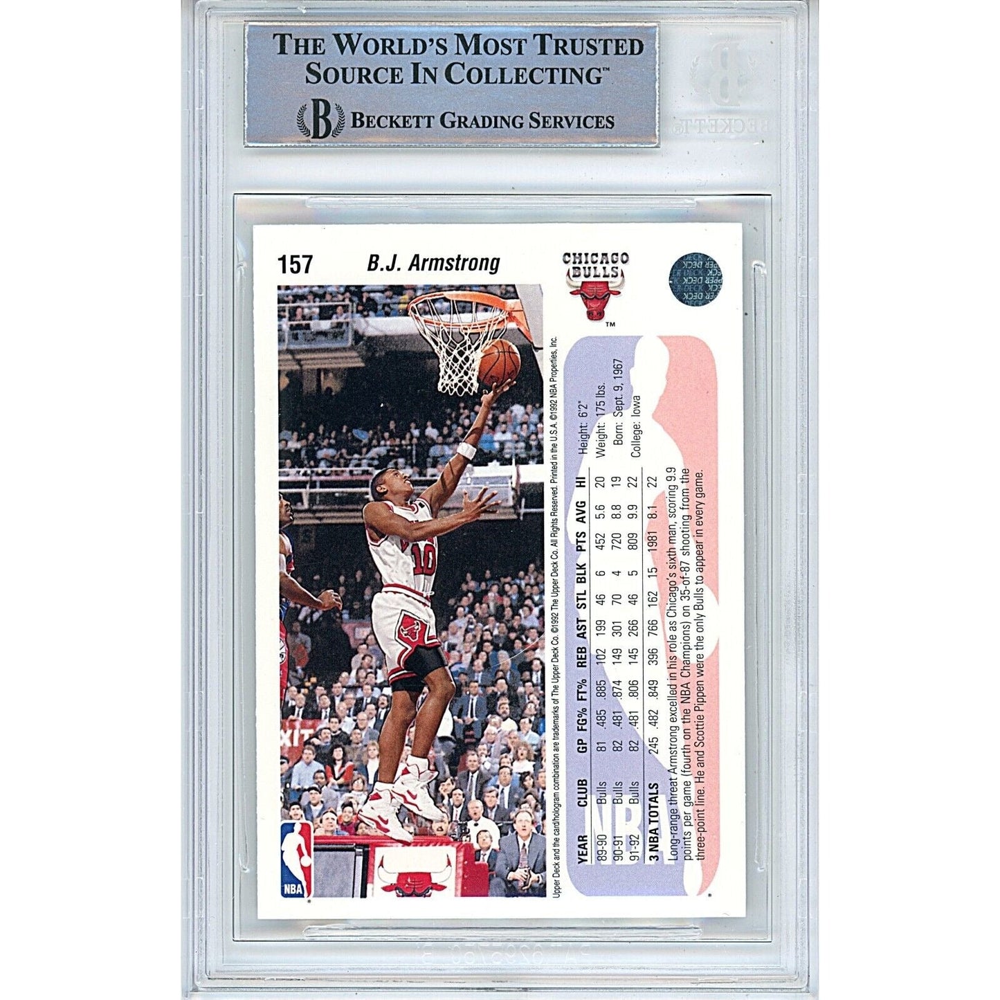 1992-93 Upper Deck #157 — BJ Armstrong Chicago Bulls Autographed Trading Card — Beckett Authentication