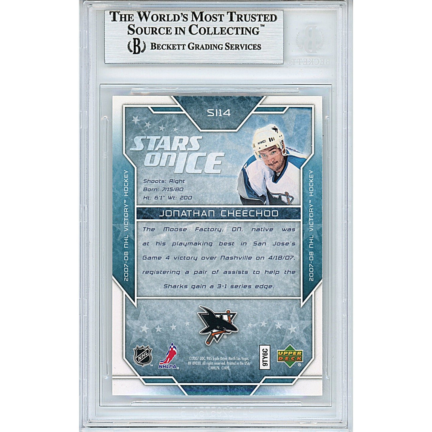2007-08 Upper Deck Victory Stars on Ice — Jonathan Cheechoo San Jose Sharks Autographed Trading Card — Beckett Authentication