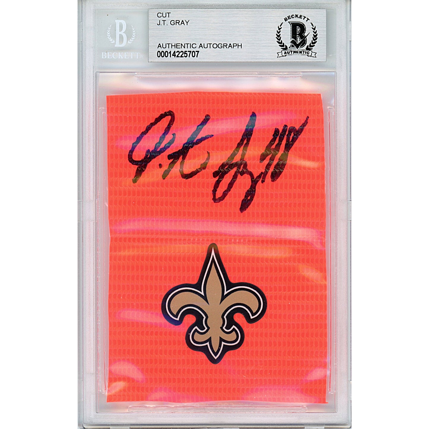 JT Gray New Orleans Saints Autographed Football Pylon Cut — Beckett Authentication