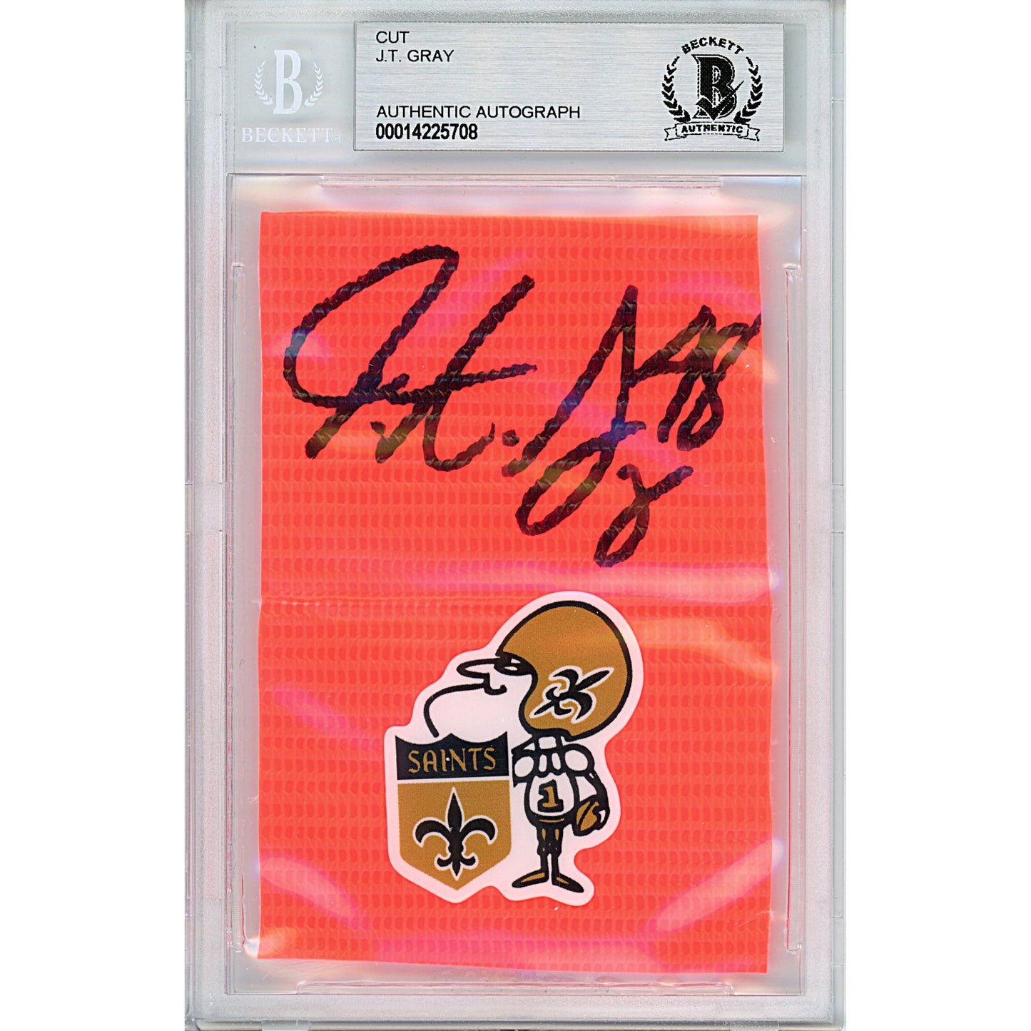 J.T. Gray New Orleans Saints Autographed Football End Zone Pylon Cut — Beckett Authentication