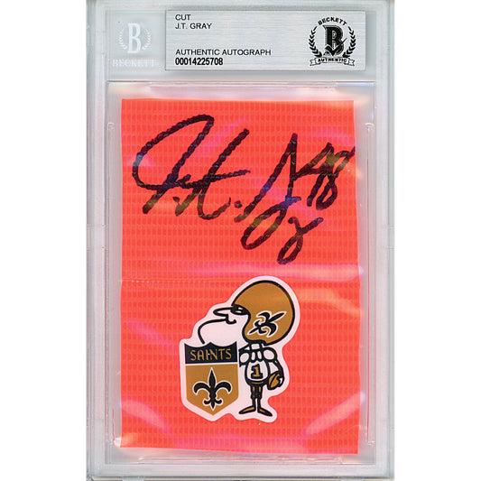J.T. Gray New Orleans Saints Autographed Football End Zone Pylon Cut — Beckett Authentication