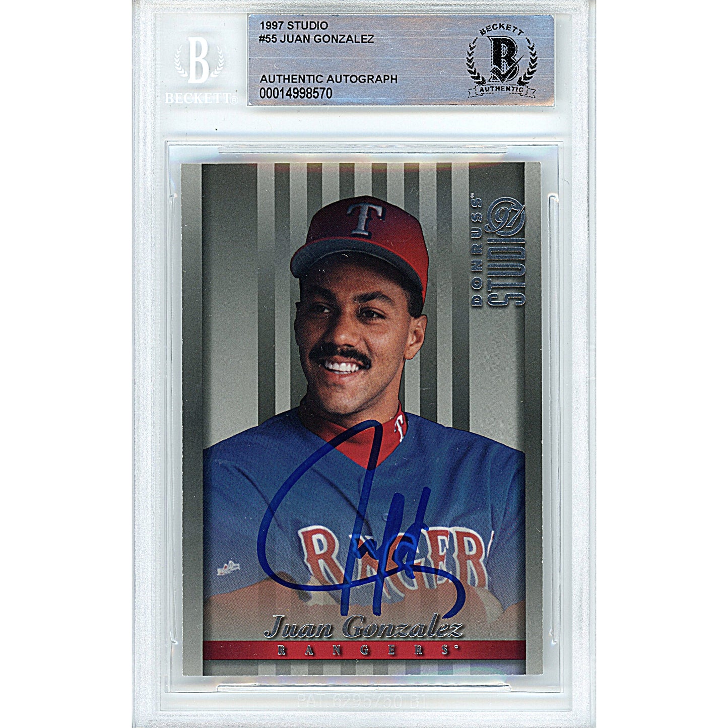 1997 Donruss Studio #55 — Juan Gonzalez Texas Rangers Autographed Trading Card — Beckett Authentication