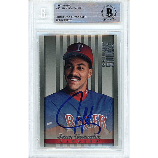1997 Donruss Studio #55 — Juan Gonzalez Texas Rangers Autographed Trading Card — Beckett Authentication