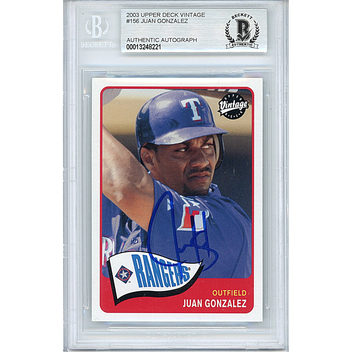 2003 Upper Deck Vintage #156 — Juan Gonzalez Texas Rangers Autographed Trading Card — Beckett Authentication