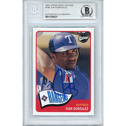 2003 Upper Deck Vintage #156 — Juan Gonzalez Texas Rangers Autographed Trading Card — Beckett Authentication
