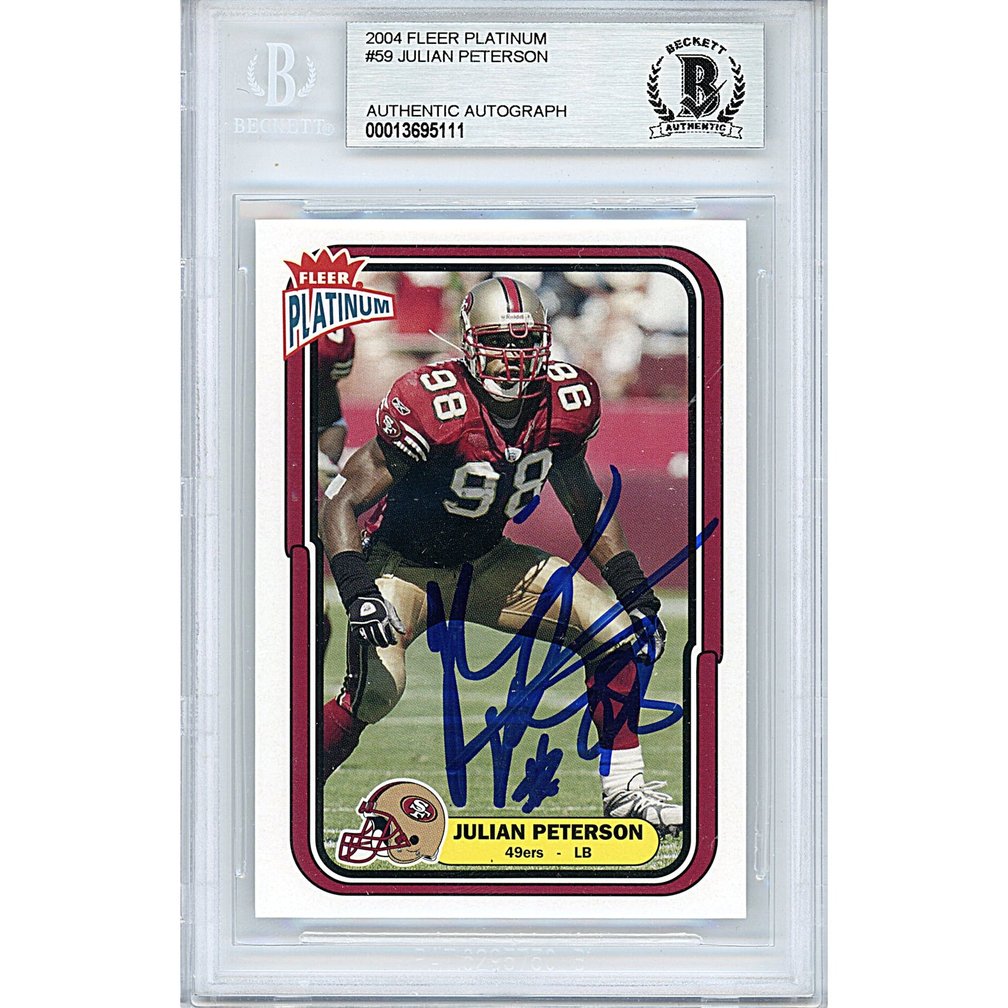 2004 Fleer Platinum #59 — Julian Peterson San Francisco 49ers Autographed Trading Card — Beckett Authentication