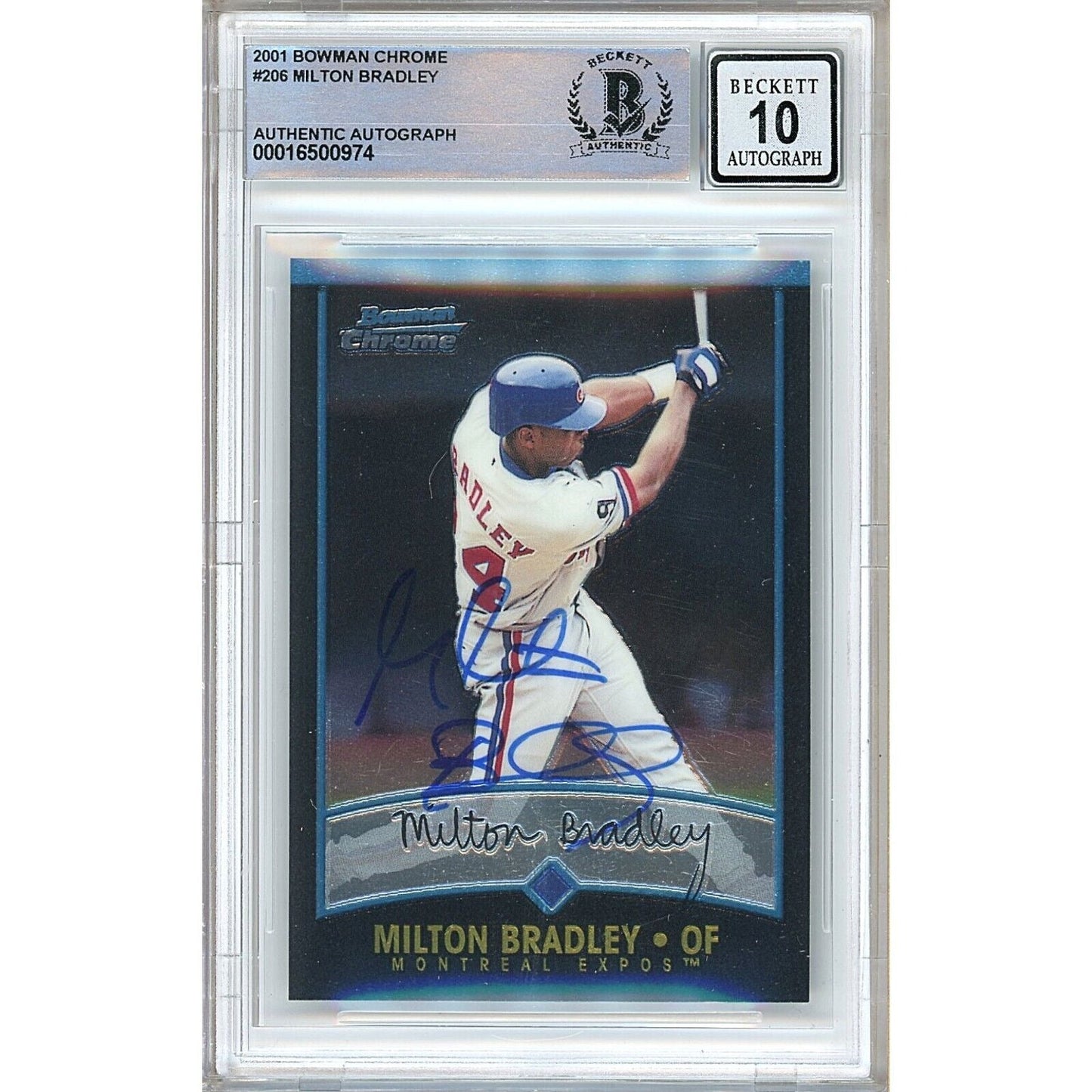 Milton Bradley Montreal Expos Signed 2001 Bowman Chrome Card BGS Auto 10 Graded Slab