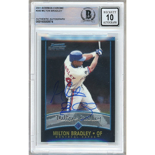 Milton Bradley Montreal Expos Signed 2001 Bowman Chrome Card BGS Auto 10 Graded Slab