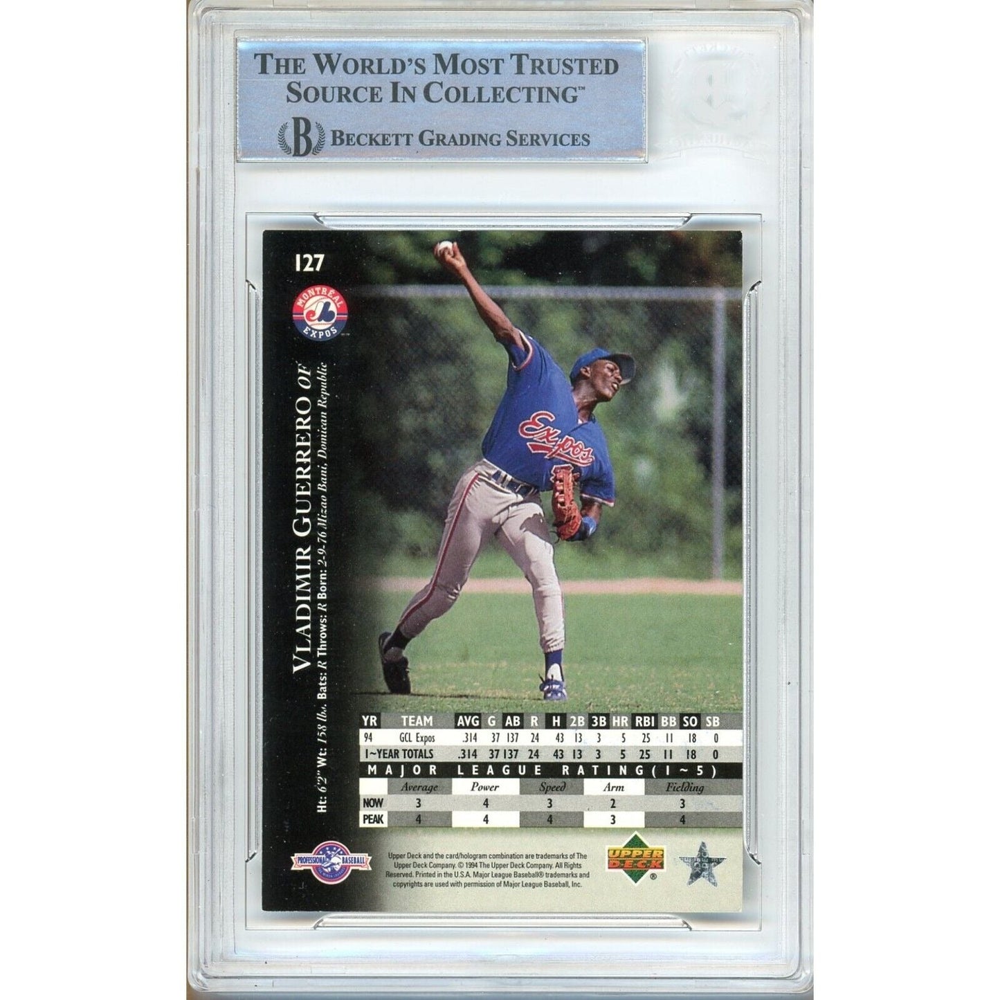 Vladimir Guerrero Montreal Expos Signed 1995 Upper Deck Minors Card Beckett Auto Slab RC