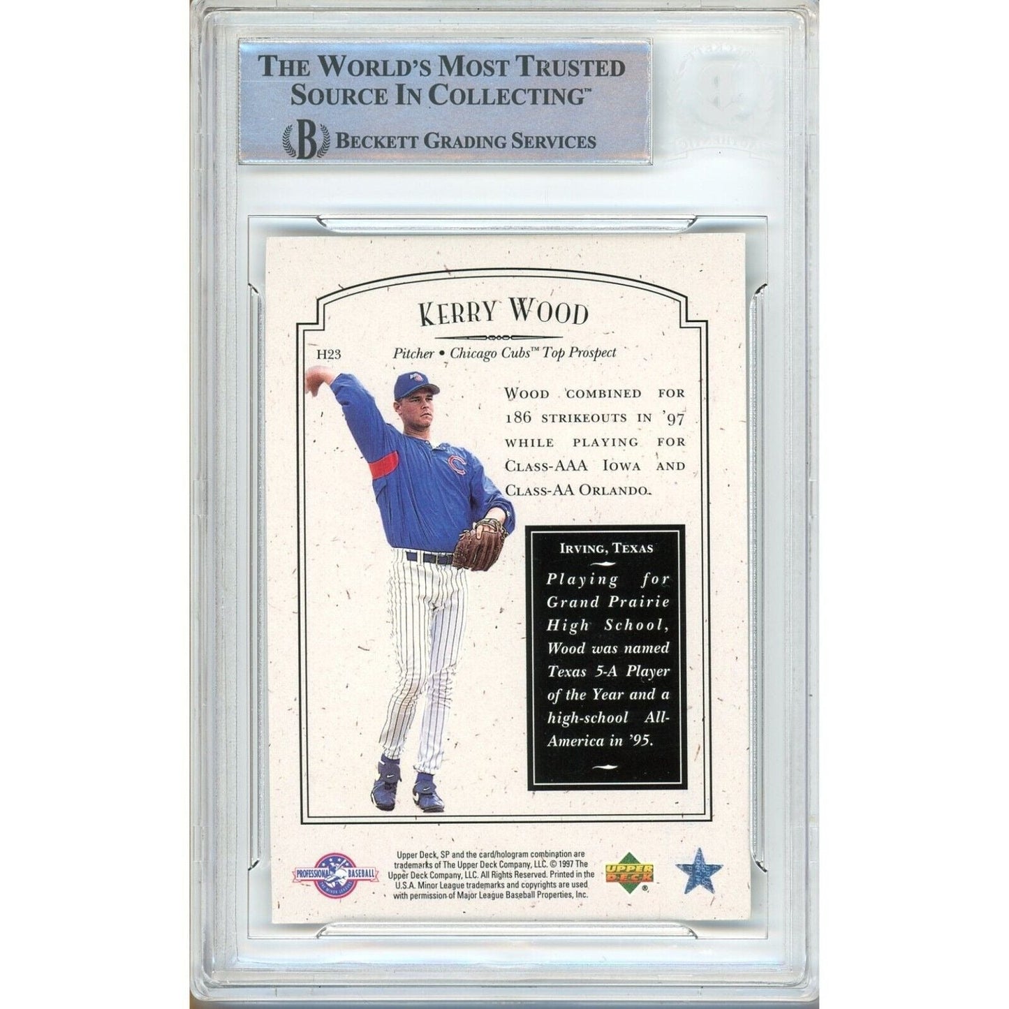 1998 Upper Deck SP Top Prospects Small Town Heroes — Kerry Wood Chicago Cubs Autographed Trading Card — Beckett Authentication