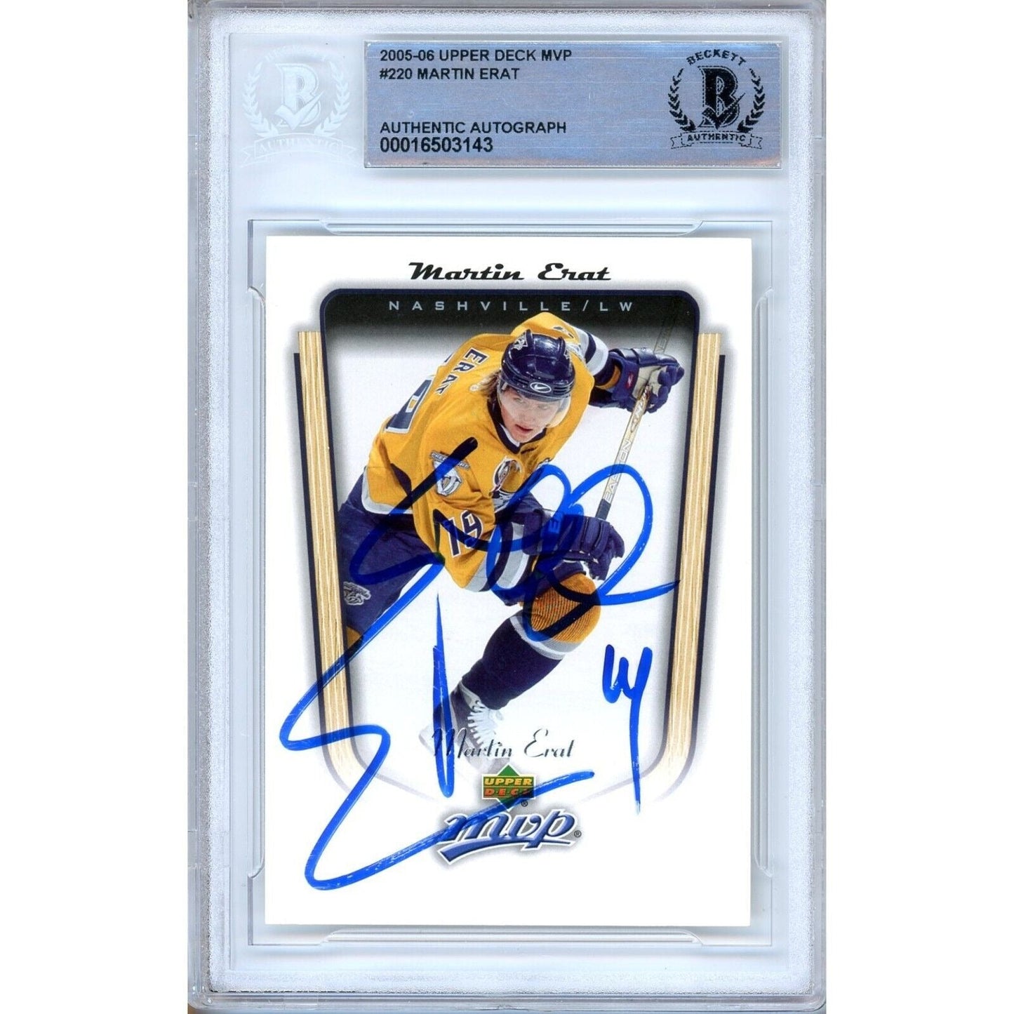 Martin Erat Nashville Predators Signed 2005-06 Upper Deck MVP Card BAS Auth Auto Slab