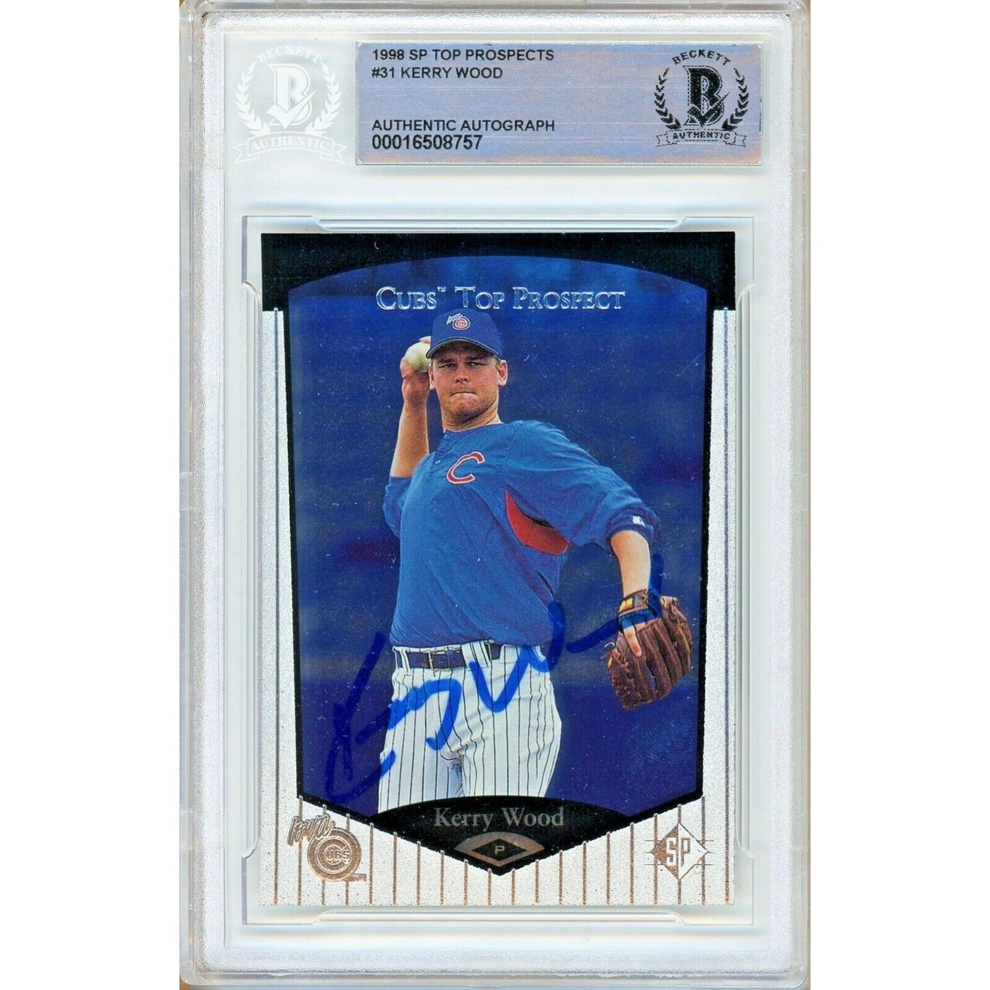1998 Upper Deck SP Top Prospects #31 — Kerry Wood Chicago Cubs Autographed Trading Card — Beckett Authentication