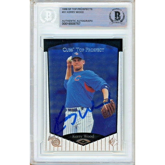1998 Upper Deck SP Top Prospects #31 — Kerry Wood Chicago Cubs Autographed Trading Card — Beckett Authentication