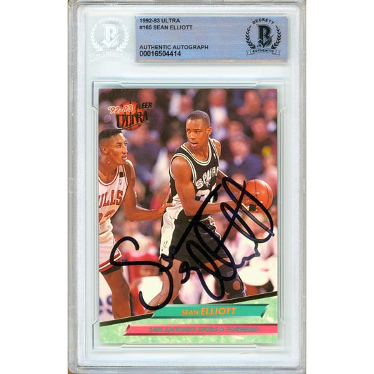 Sean Elliott San Antonio Spurs Signed 1992-93 Fleer Ultra Card Beckett Authentic Auto Slab