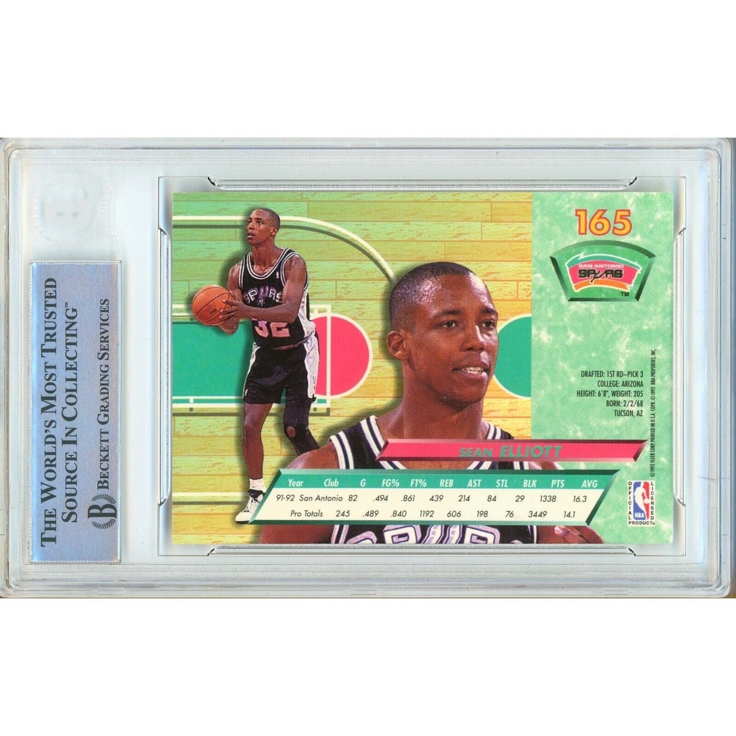 Sean Elliott San Antonio Spurs Signed 1992-93 Fleer Ultra Card Beckett Authentic Auto Slab