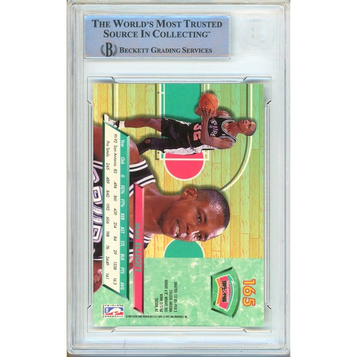 Sean Elliott San Antonio Spurs Signed 1992-93 Fleer Ultra Card Beckett Authentic Auto Slab