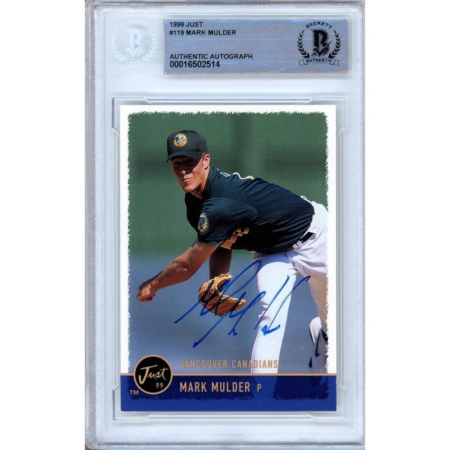 Mark Mulder Oakland Athletics Signed 1999 Just Baseball Card Beckett Auth Auto Slab RC