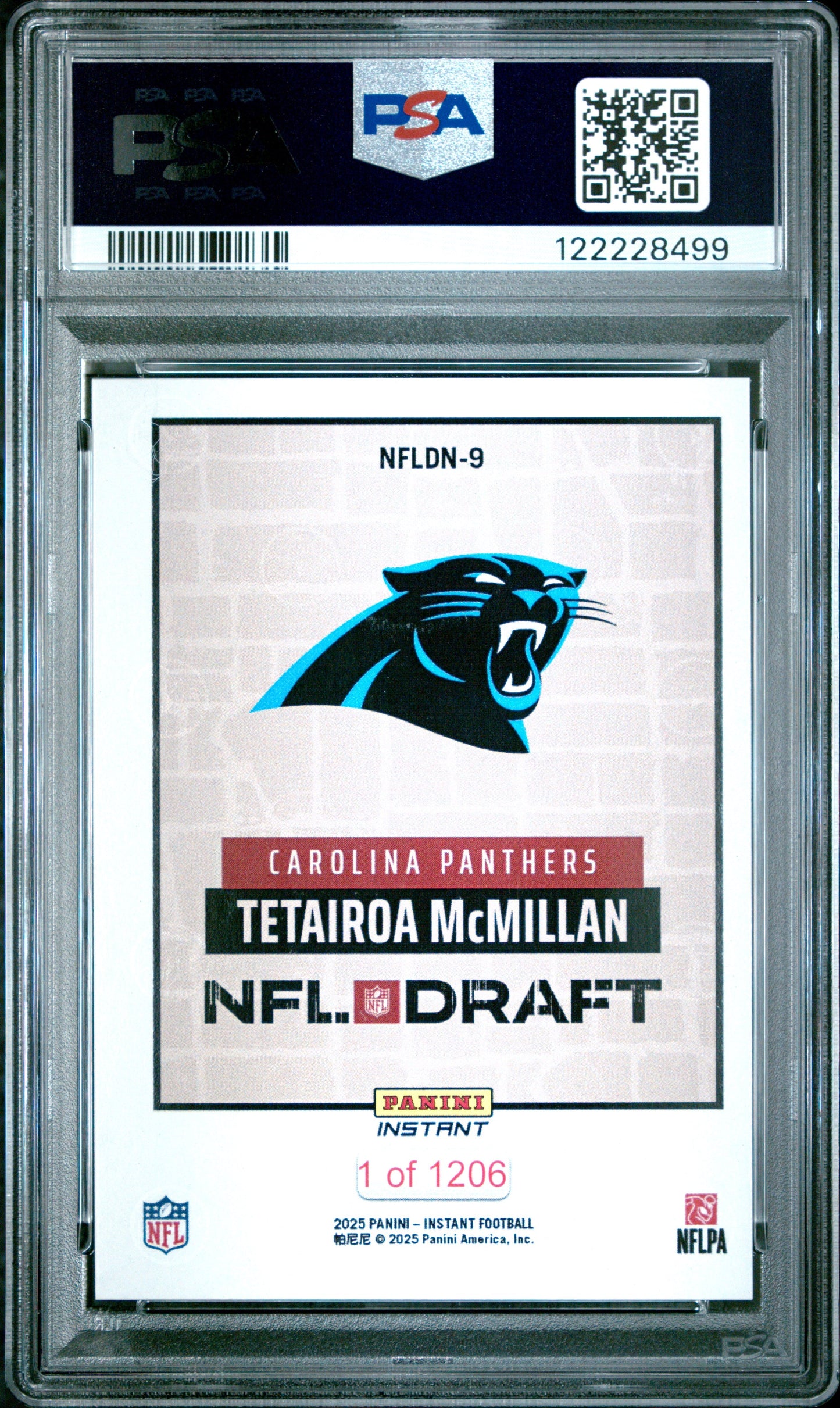 Graded 2025 Panini Instant Tetairoa McMillan #NFLDN9 NFL Draft Night Rookie RC Football Card PSA 10 Gem Mint