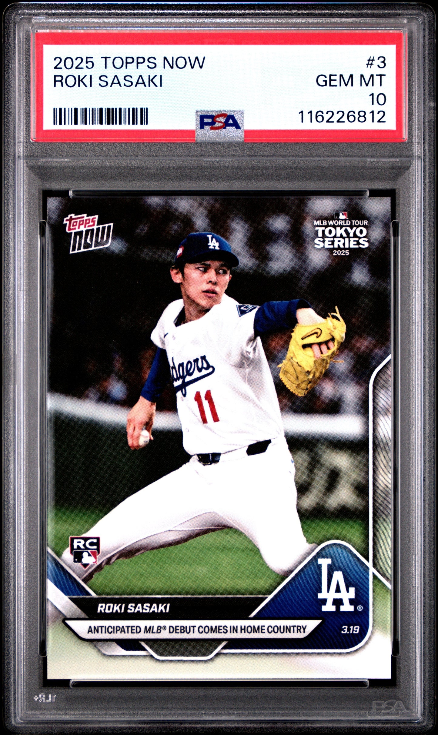 Graded 2025 Topps Now Roki Sasaki #3 Rookie RC Baseball Card PSA 10 Gem Mint