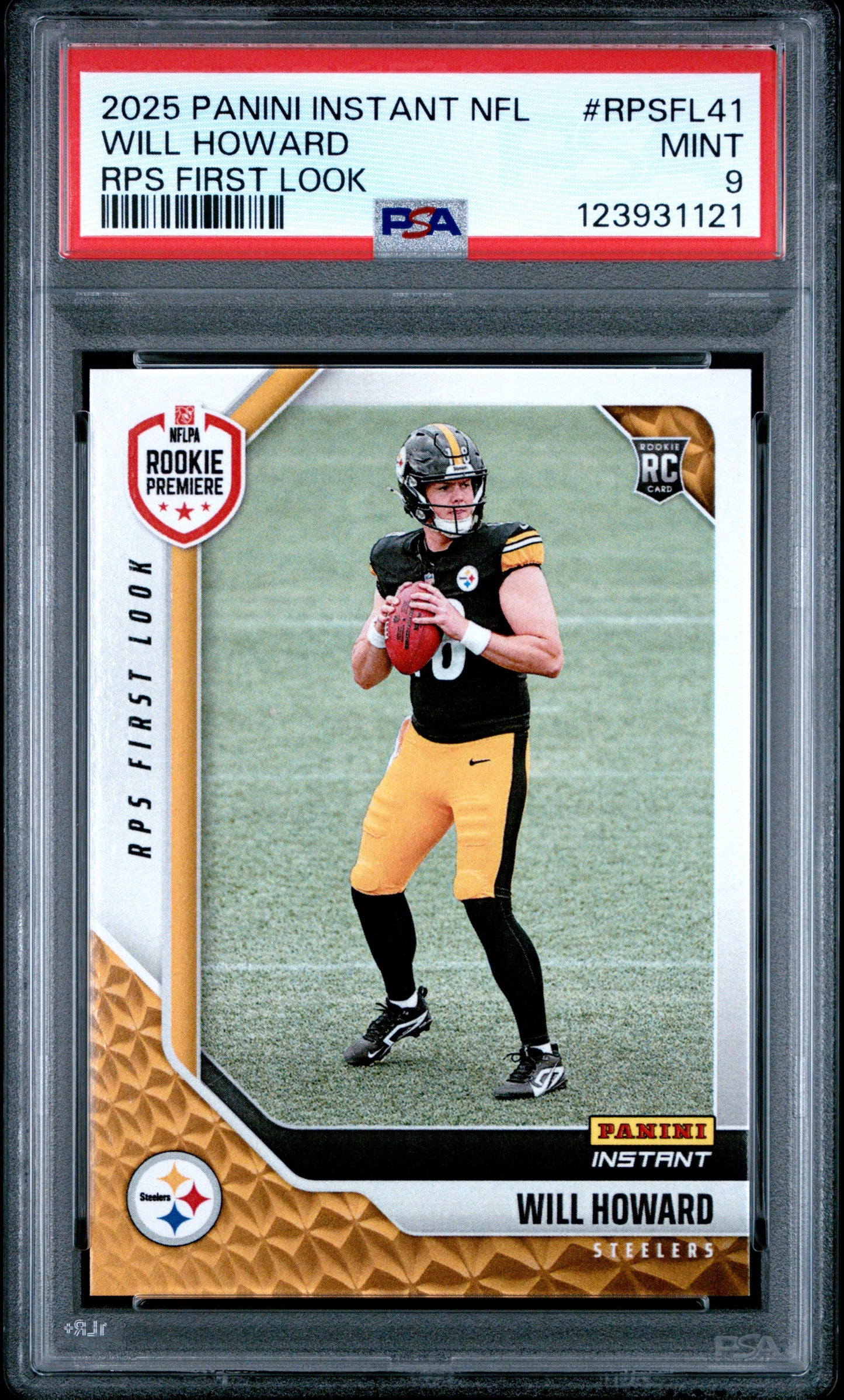 Graded 2025 Panini Instant Will Howard #RPSFL41 RPS First Look Rookie RC Football Card PSA 9 Mint