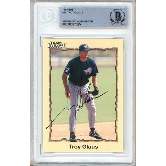 Troy Glaus LA Angels Signed 1998 Team Best Baseball Rookie Card Beckett Auth Auto Slab