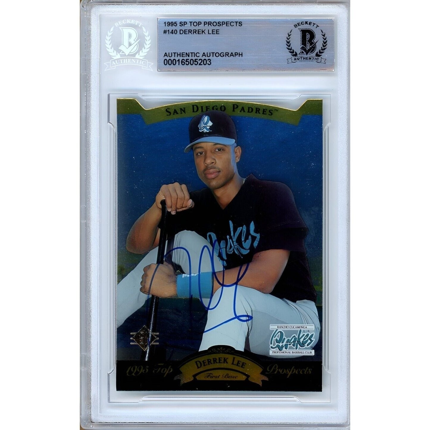 1995 Upper Deck SP Top Prospects #140 — Derrek Lee San Diego Padres Autographed Trading Card — Beckett Authentication
