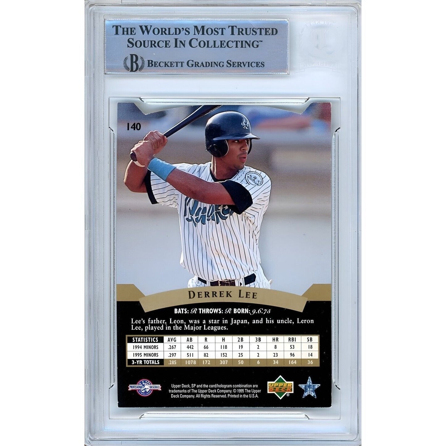 1995 Upper Deck SP Top Prospects #140 — Derrek Lee San Diego Padres Autographed Trading Card — Beckett Authentication