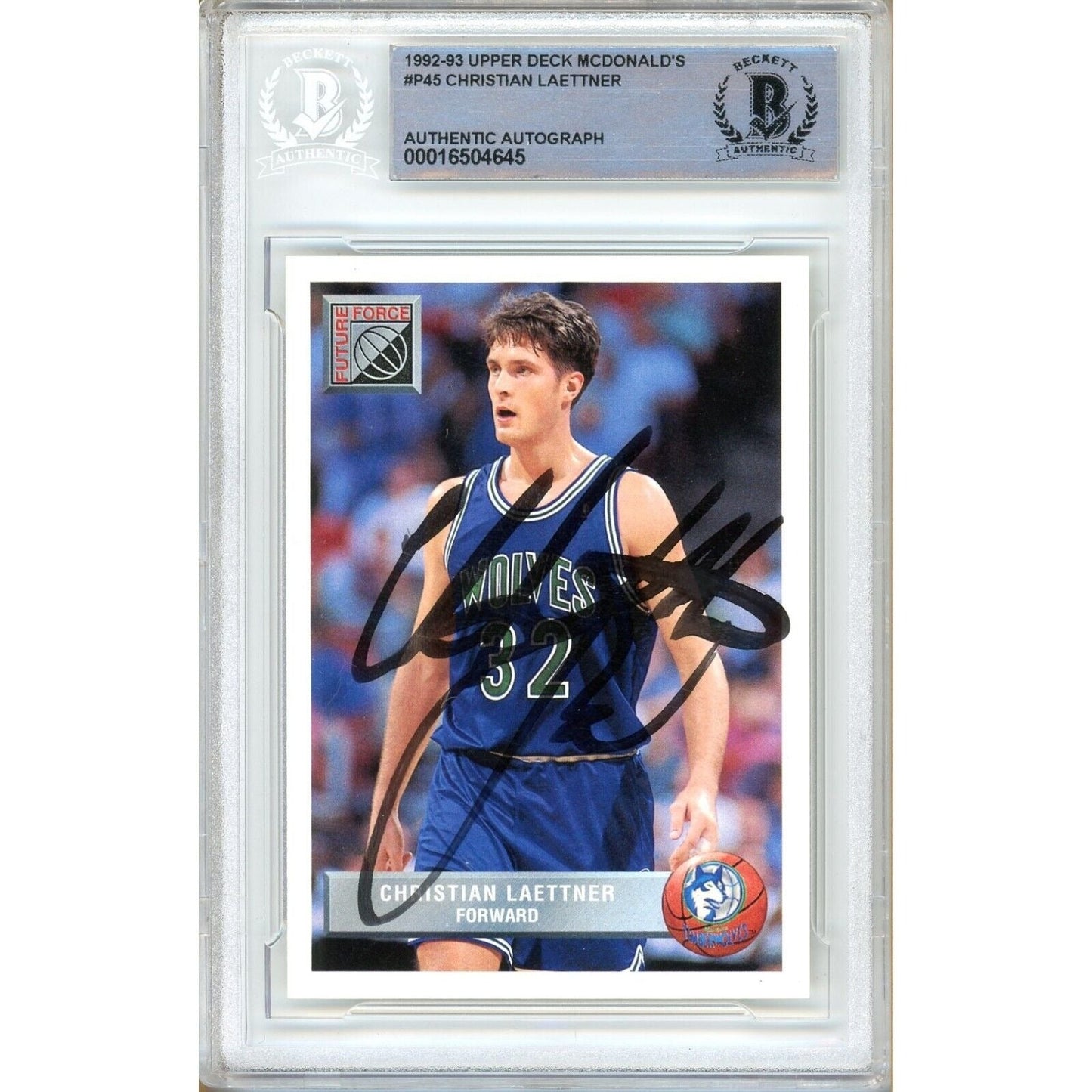 1992 Upper Deck McDonalds #P45— Christian Laettner Timberwolves Autographed Trading Card — Beckett Authentication