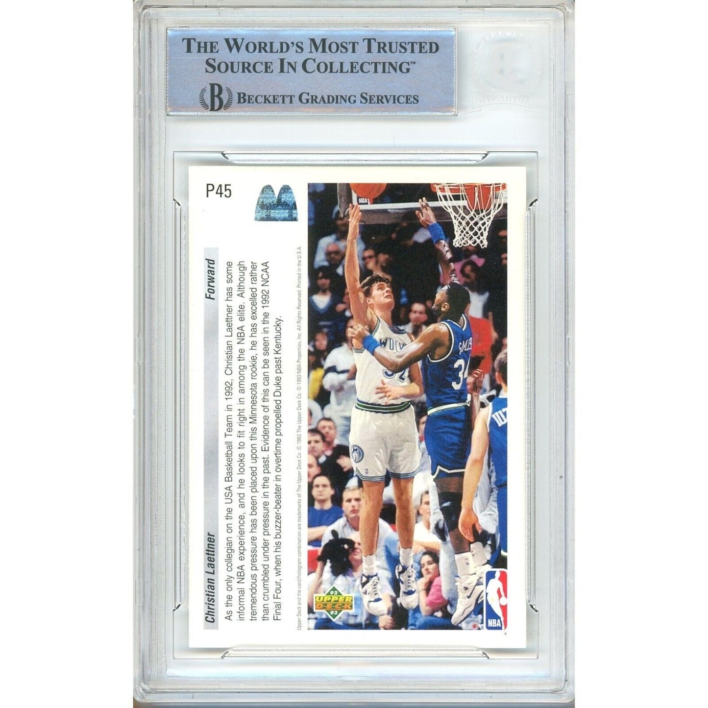 1992 Upper Deck McDonalds #P45— Christian Laettner Timberwolves Autographed Trading Card — Beckett Authentication