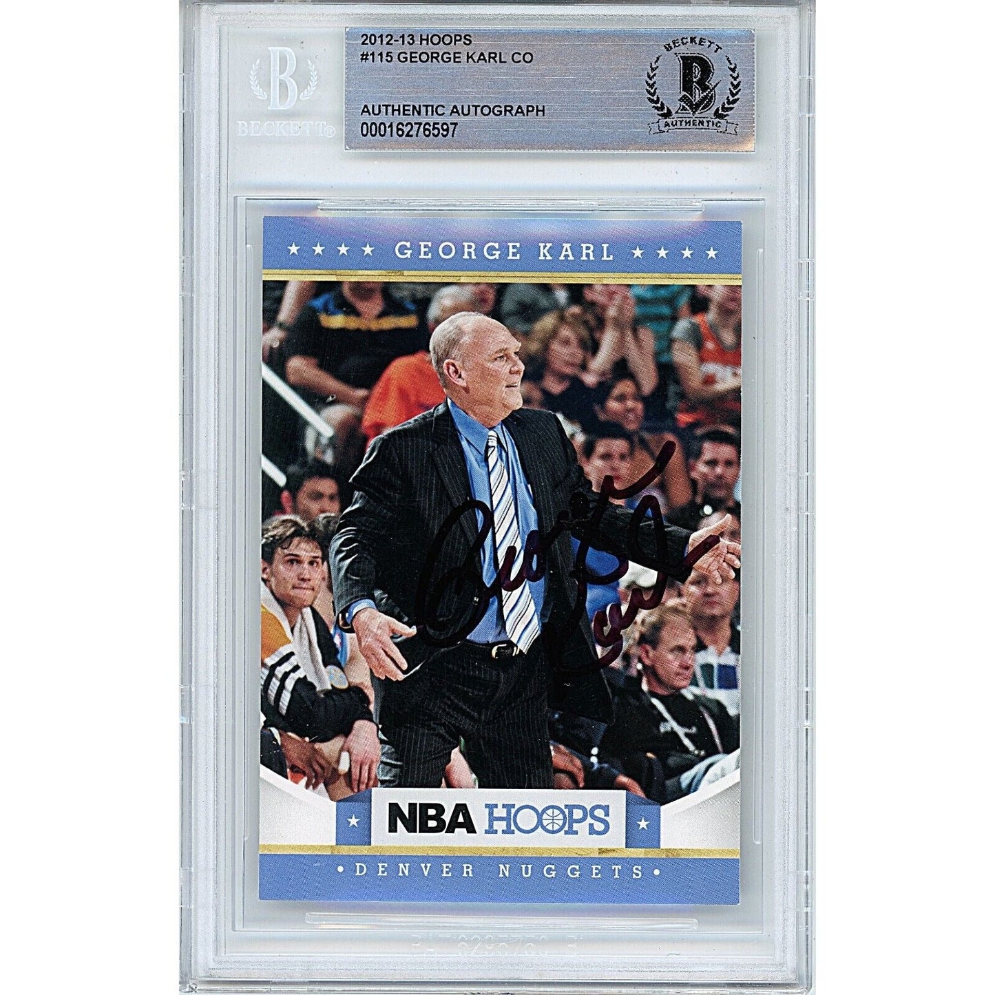 2012-13 NBA Hoops #115 — George Karl Denver Nuggets Autographed Trading Card — Beckett Authentication