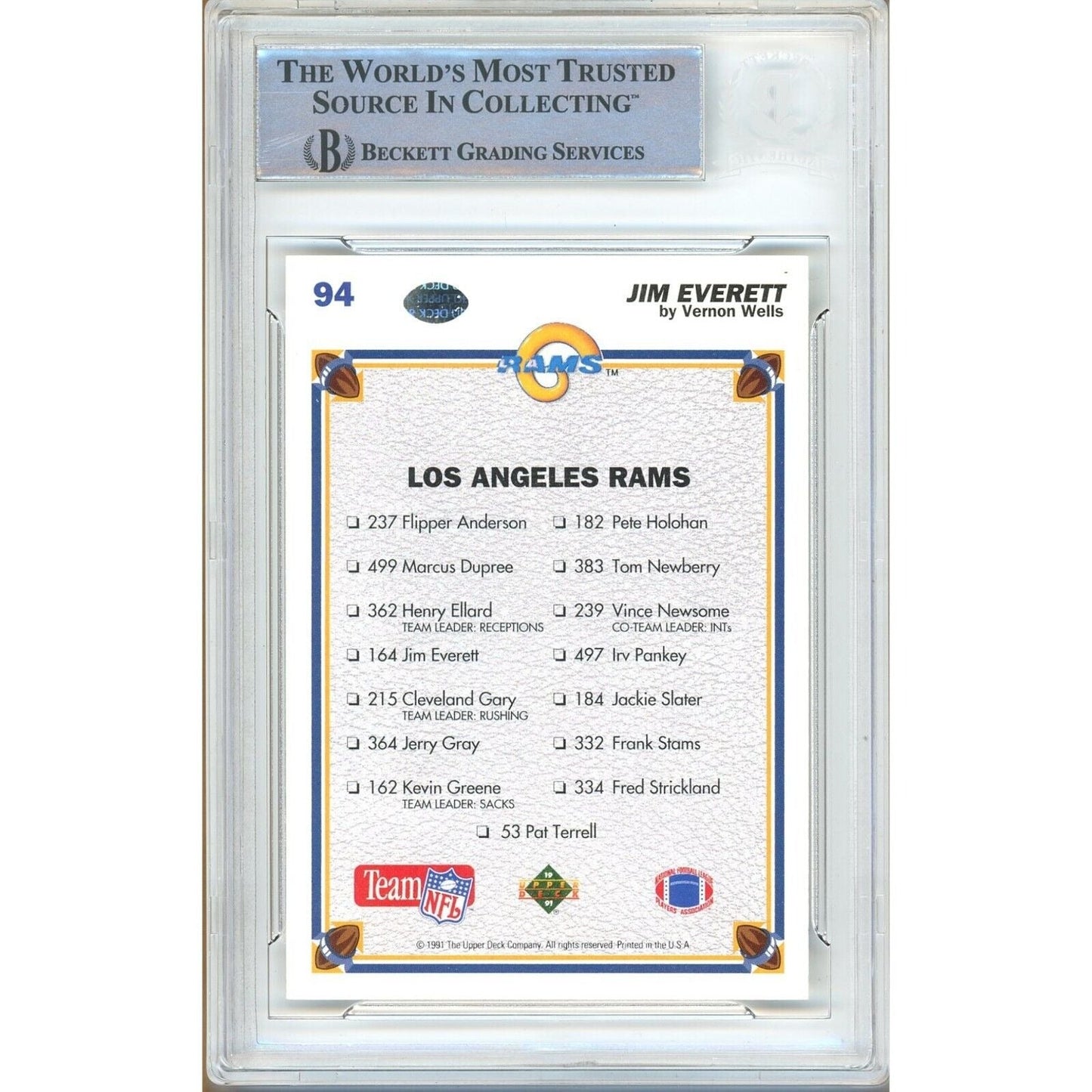 1991 Upper Deck — Jim Everett Los Angeles Rams Autographed Trading Card — Beckett Authentication