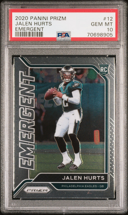 Graded 2020 Panini Prizm Jalen Hurts #12 Emergent Rookie RC Football Card PSA 10 Gem Mint