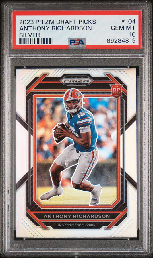 Graded 2023 Panini Prizm Draft Picks Anthony Richardson #104 Silver Rookie RC Football Card PSA 10 Gem Mint