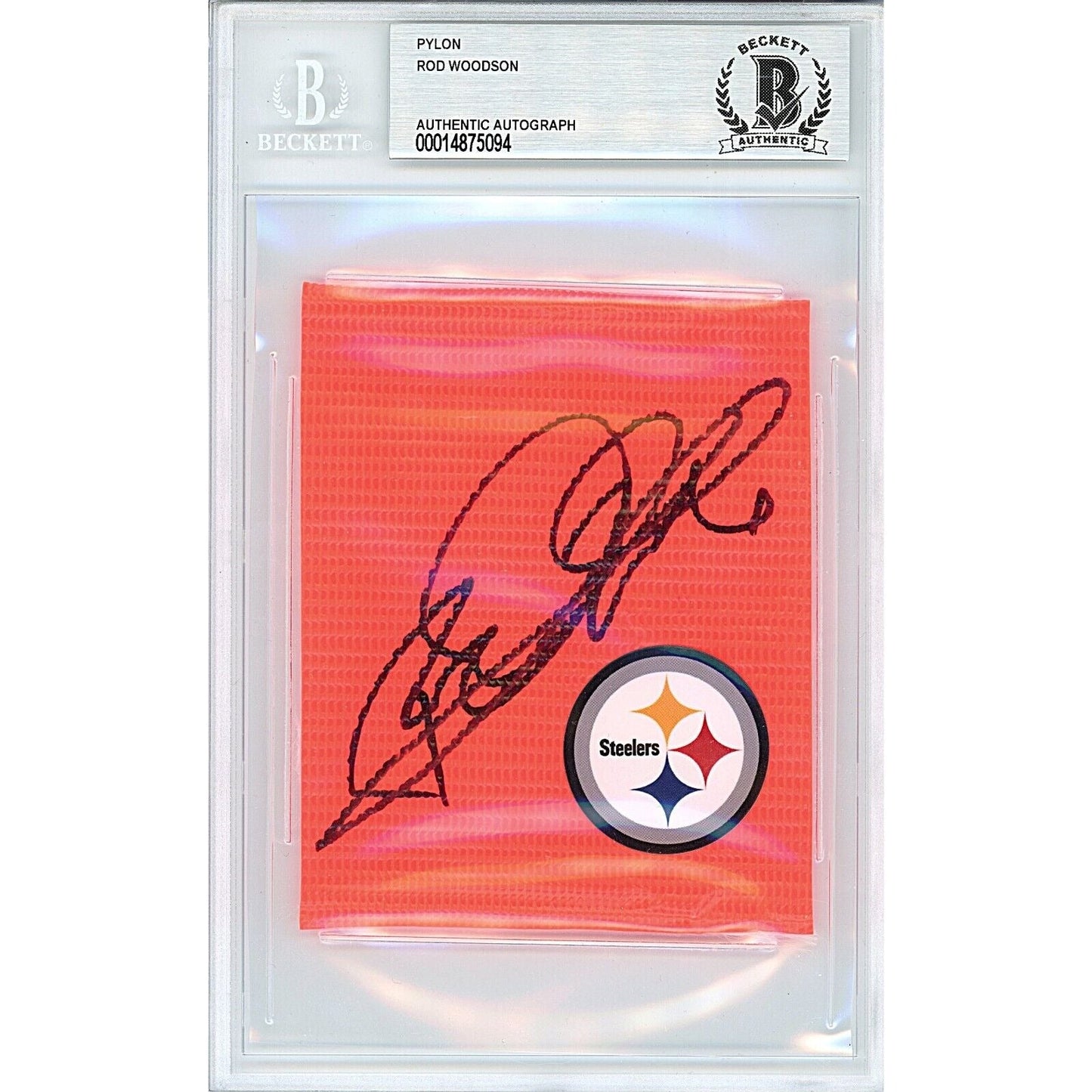 Rod Woodson Pittsburgh Steelers Signed Football Pylon Cut Beckett Authentic Auto Slab