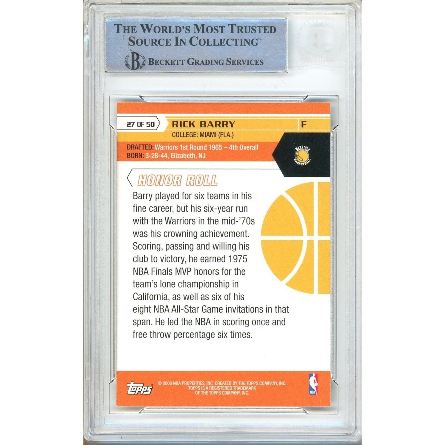 Rick Barry Golden State Warriors Signed 2007-08 Topps 50th Anniv Card Beckett Auth Auto