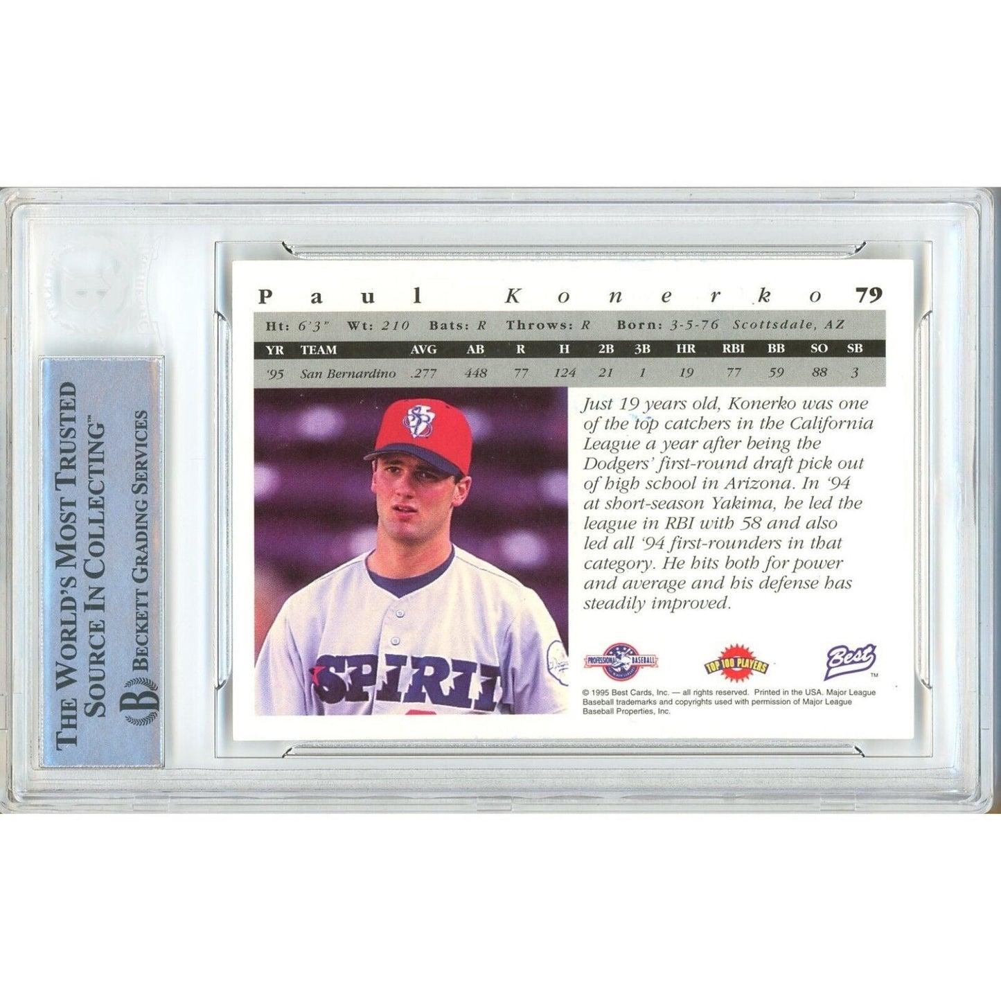 Paul Konerko Los Angeles Dodgers Signed 1995 Team Best Rookie Card BAS Auth Auto Slab