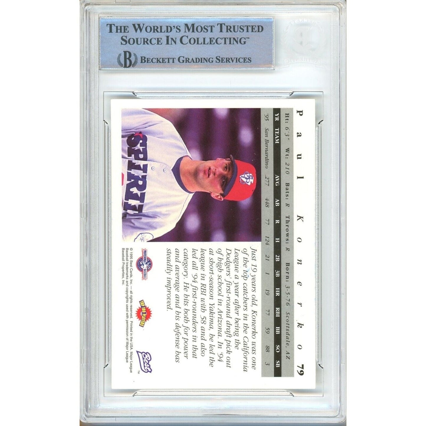 Paul Konerko Los Angeles Dodgers Signed 1995 Team Best Rookie Card BAS Auth Auto Slab