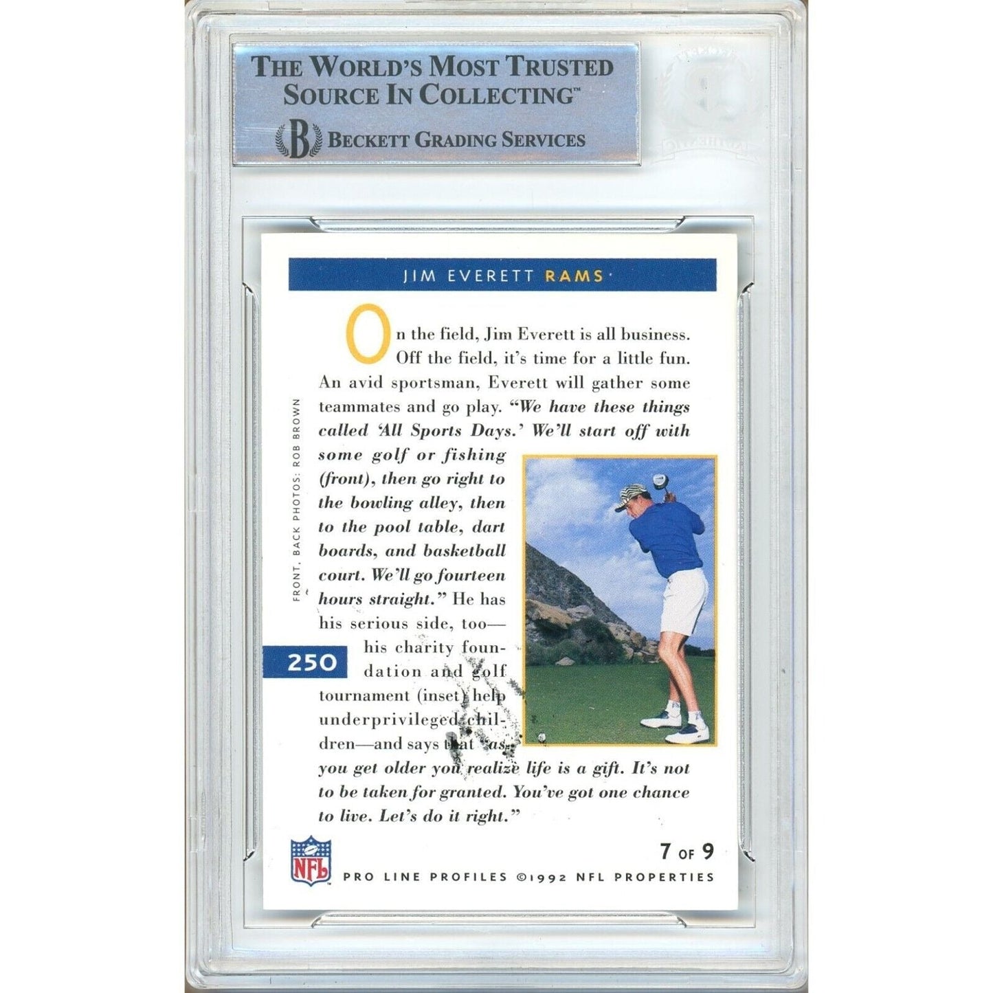 1992 — Jim Everett Los Angeles Rams Autographed Trading Card — Beckett Authentication