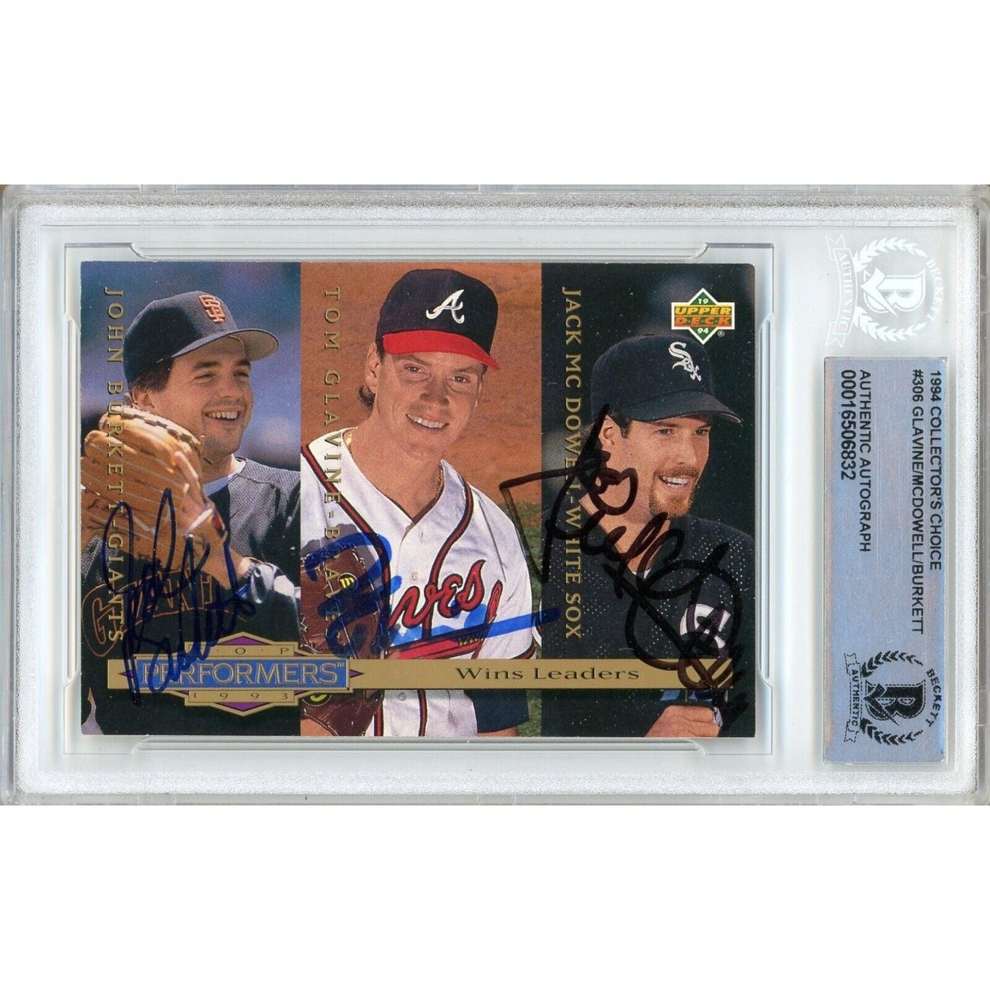 Tom Glavine Jack McDowell John Burkett Signed 1994 Collectors Choice Beckett Auth Auto