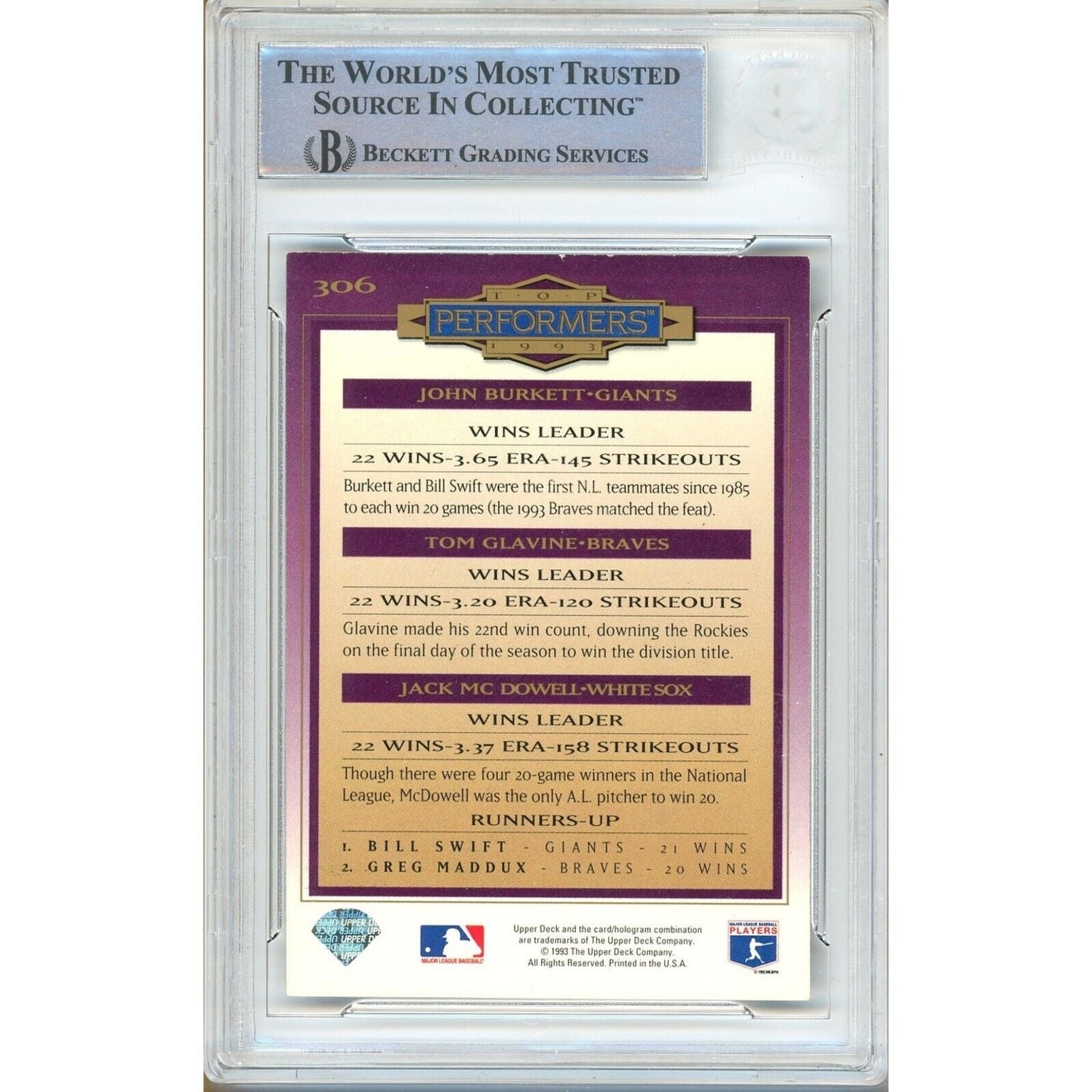 Tom Glavine Jack McDowell John Burkett Signed 1994 Collectors Choice Beckett Auth Auto