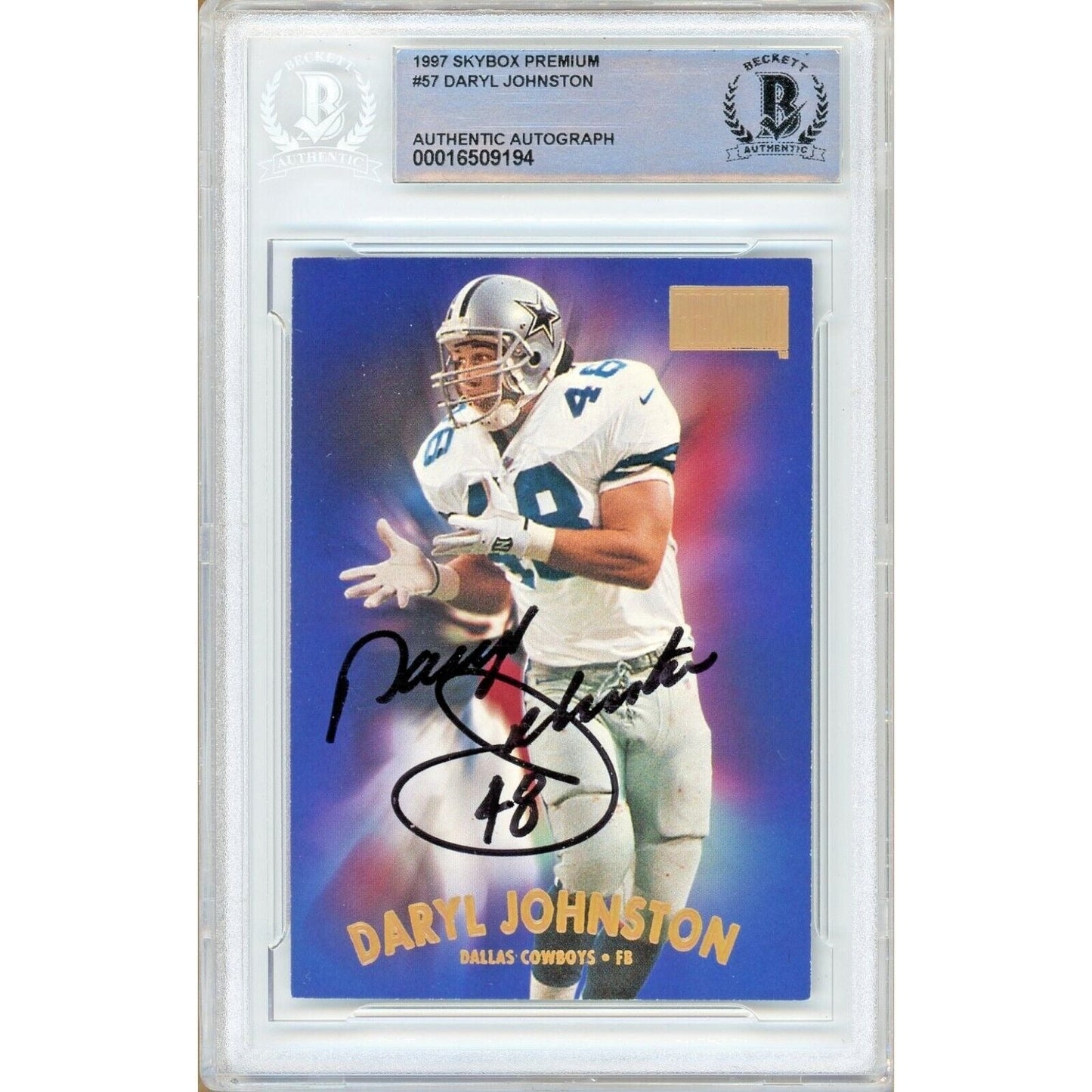 1997 Skybox Premium #57 — Daryl Johnston Dallas Cowboys Autographed Trading Card — Beckett Authentication