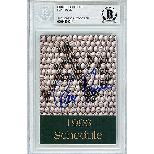 Ray Fosse Oakland Athletics Signed 1996 Baseball Season Pocket Schedule BAS Auth Auto