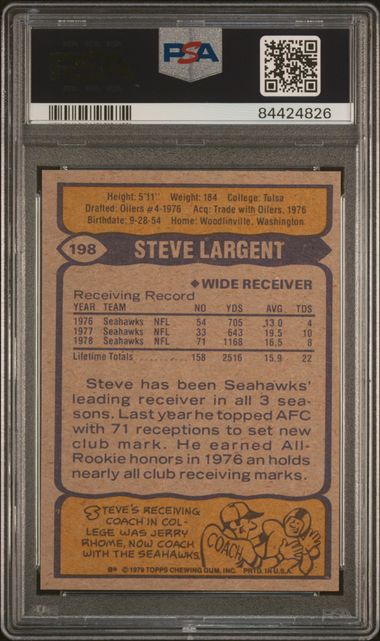 Graded 1979 Topps Steve Largent #198 Football Card PSA 9 Mint - Sport Cards